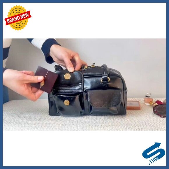 Vegan Leather Shoulder Bag Boston Style Lightweight Work Travel Purse - Picture 8 of 8